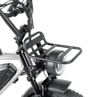 Front bike rack for E6 X, perfect for carrying cargo on urban rides.
